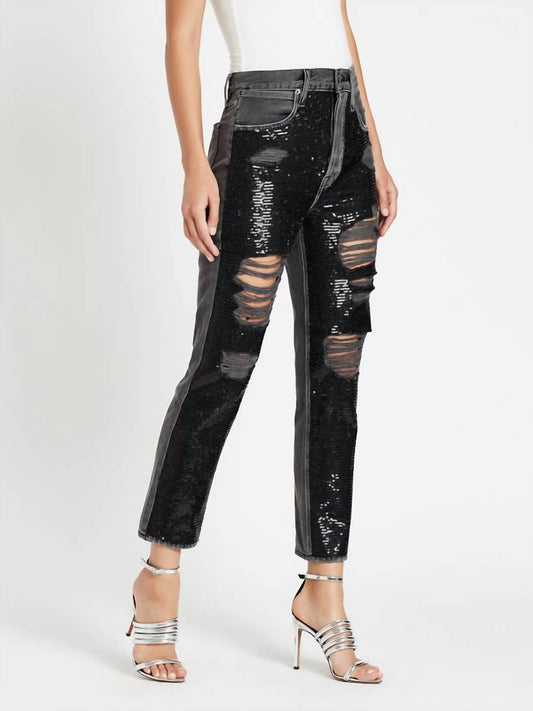 Frame - High-rise Sequined Straight-leg Jeans