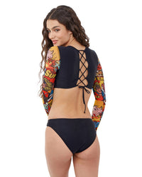 Gottex - Girls Long Sleeve Cropped Lace Up Rash Guard Top with Matching Bikini Bottom