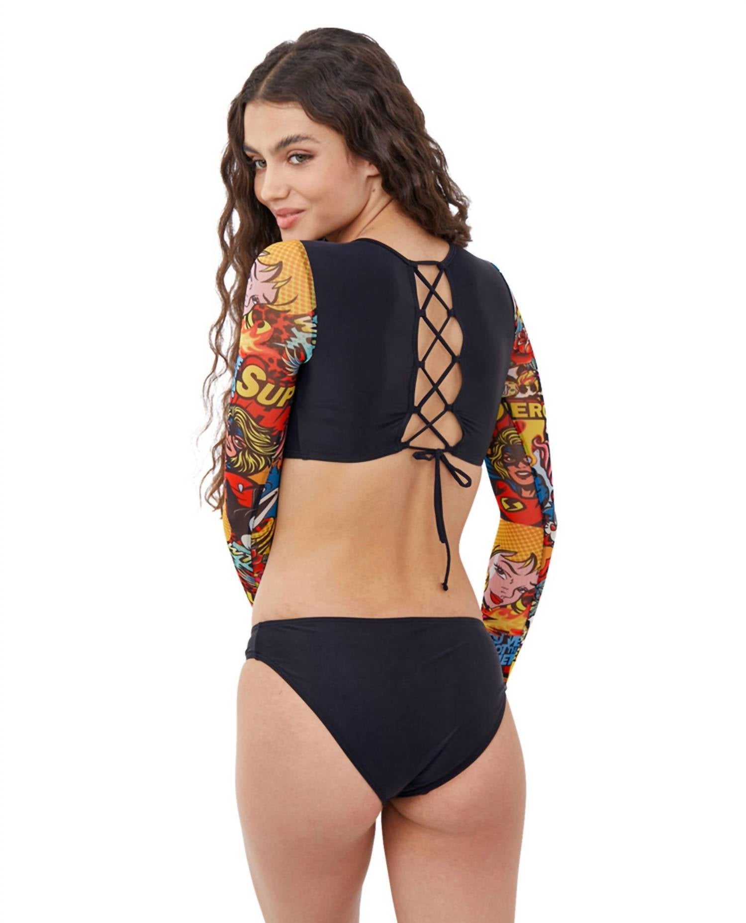 Gottex - Girls Long Sleeve Cropped Lace Up Rash Guard Top with Matching Bikini Bottom