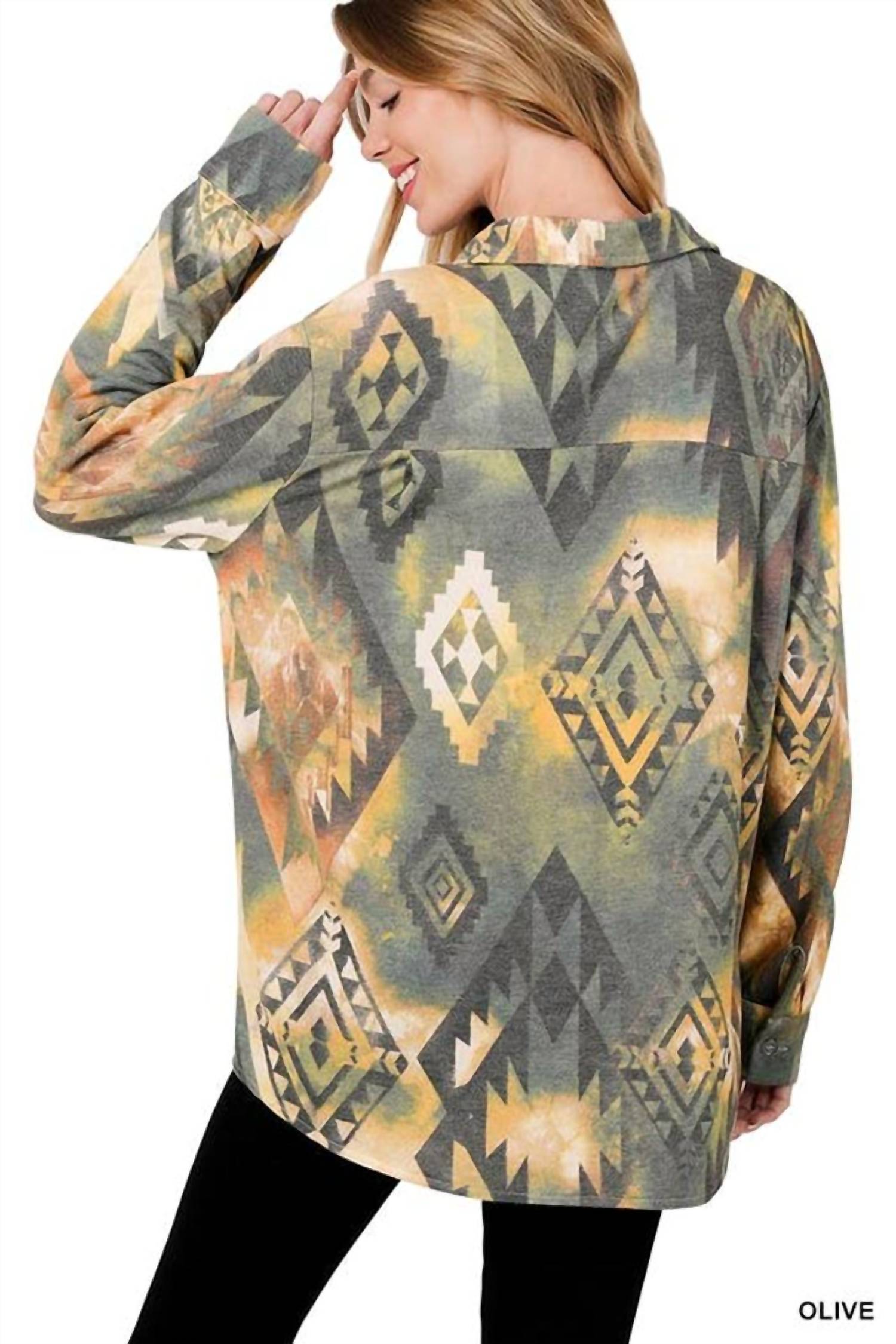Zenana - Soft French Terry Aztec Shacket