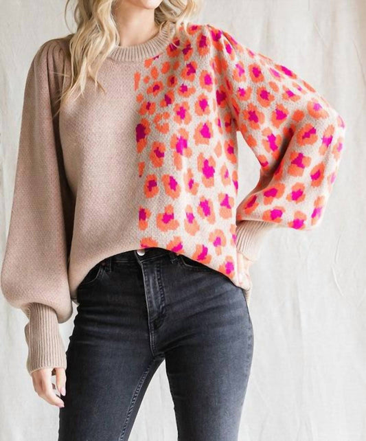 Jodifl - Take Me Away Curvy Color Block Leopard Print Sweater