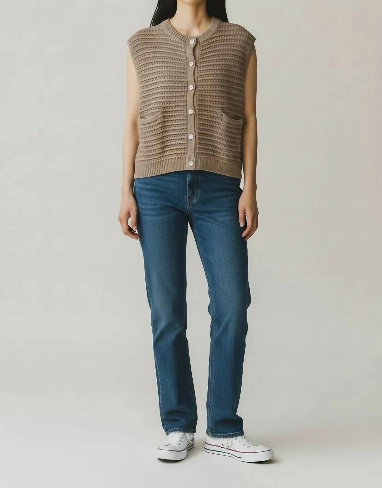 Elan - Sleveless Sweater With Front Button Detail