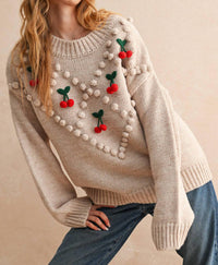 Miou Muse - Cherry Popcorn Trim Sweater