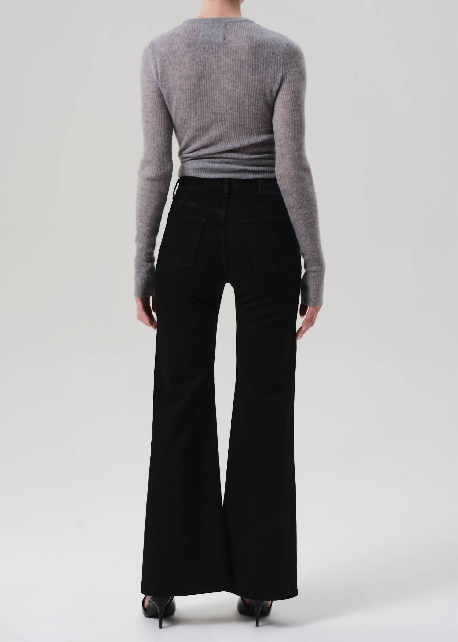 Citizens of Humanity Kimberly High Rise Flare Jeans With Horsebit in rich black - women's jeans - detail view