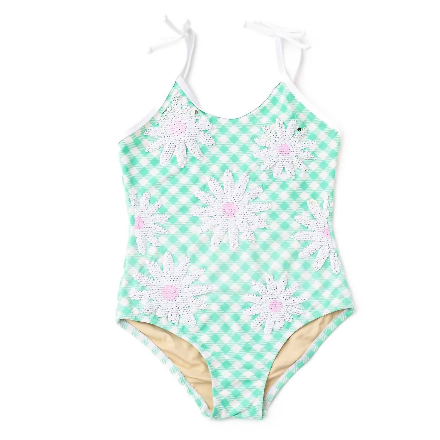 Shade Critters - Girl's Daisy Stripe Sequin One Piece Swimsuit
