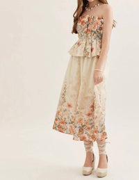 Entro - Floral Strapless Midi Dress