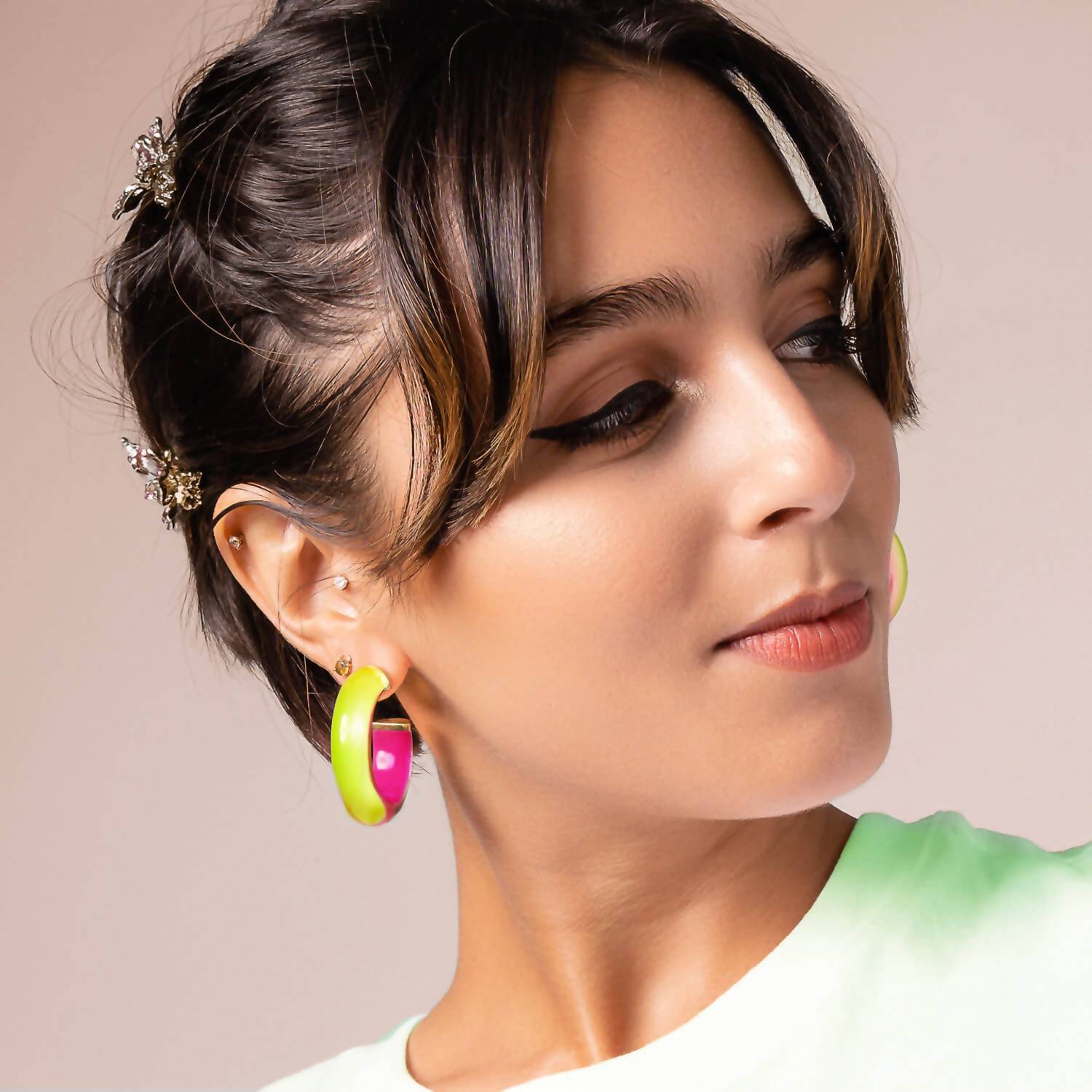 Gold & Honey - Women's Small Illusion Inside Out Lucite Hoop Earrings