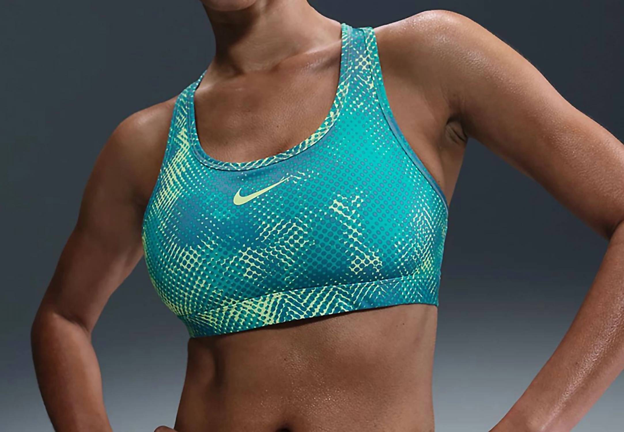 NIKE Women's Dri-FIT Swoosh Medium Support Sports Bra in blue - women's intimate