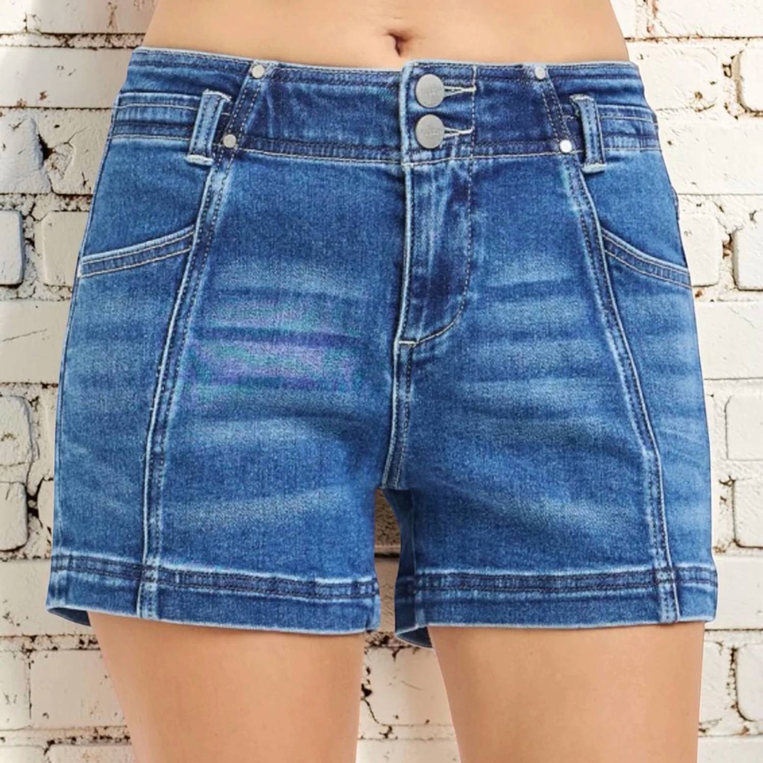 Risen - Kaci Double Button Denim Shorts
