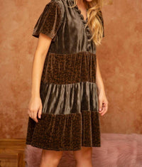Voy - Leopard Velvet Mix Match Tiered Dress