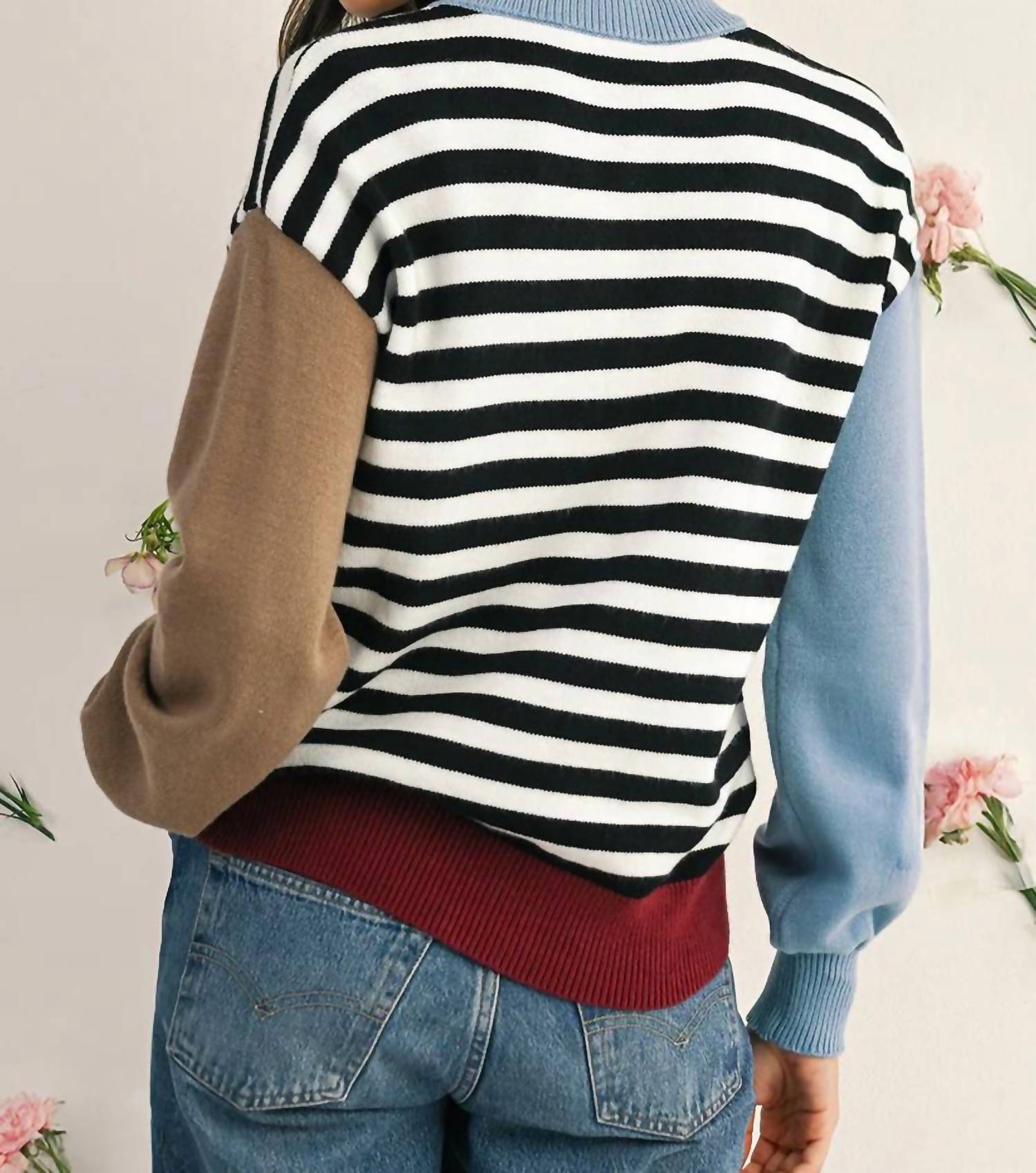 Shewin - Striped Color Block Sweater