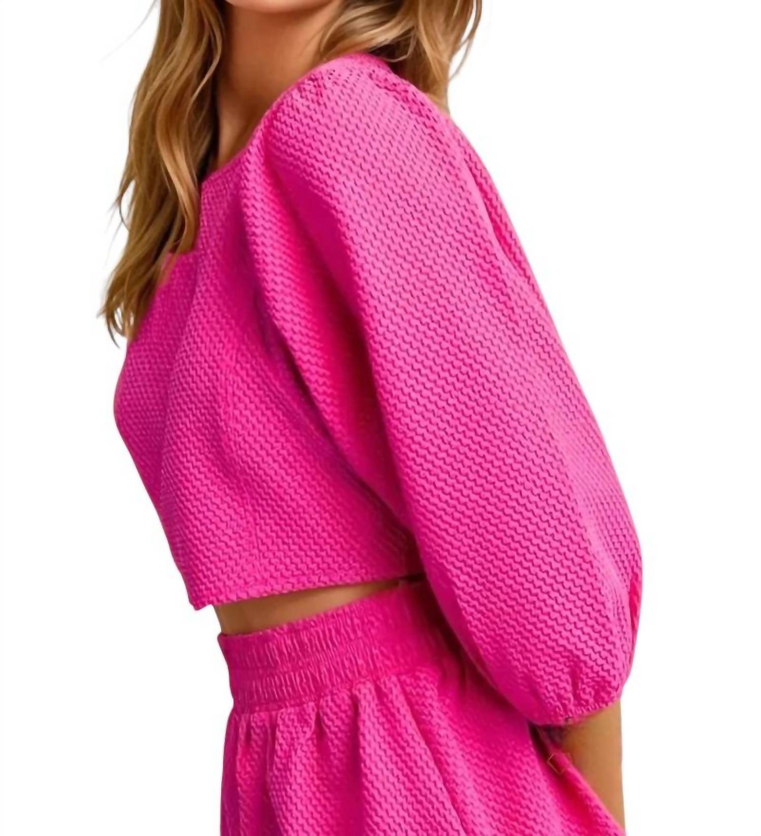 Glam - Catalina Round Neckline Balloon Sleeve Top & Short Set