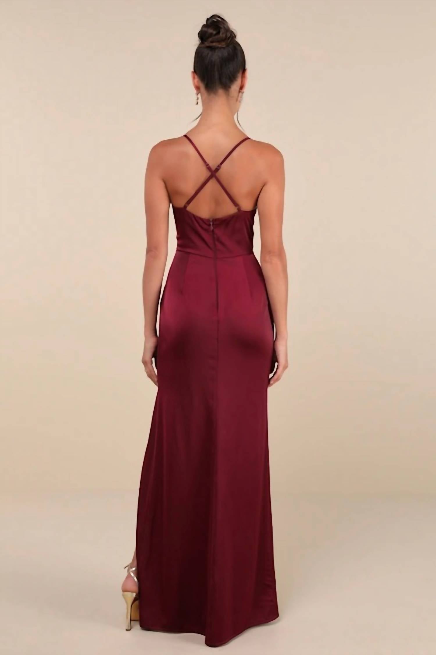 Lulus - Moments Of Beauty Satin Cowl Neck Tulip Maxi Dress