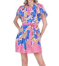Joy Joy - Stitch Trim Flutter Sleeve Mini Dress