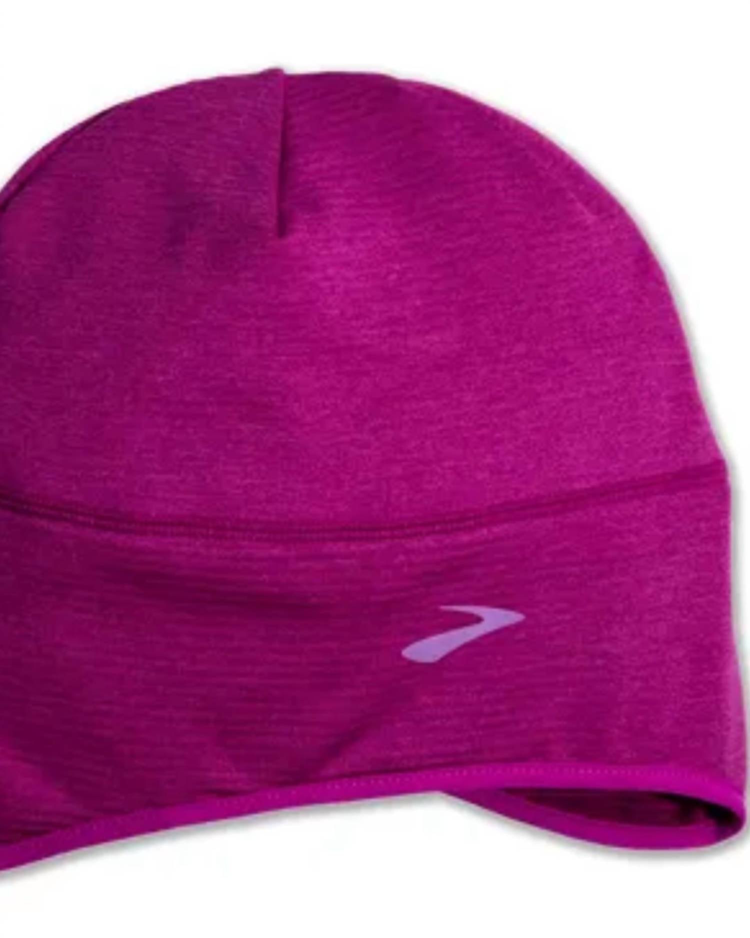 BROOKS Notch Thermal Beanie - Unisex in heather magenta - women's hat - detail view