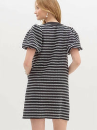 Entro - Stripe Boucle Bubble Sleeve Mini Dress