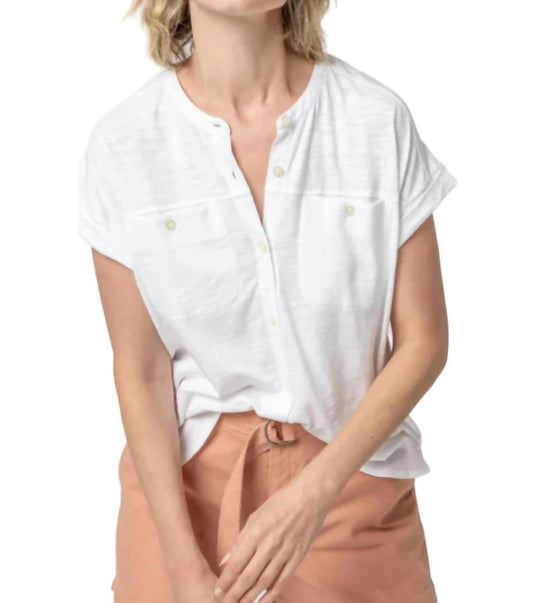 Lilla P - Mandarin Collar Button Down Shirt