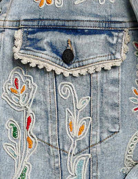 Pol - Shakira Beaded Boho Eyelet Lace Trim Crop Denim Swing Jacket