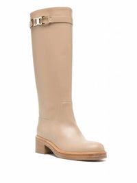 Salvatore Ferragamo Women's Ornament Square Gancini Boot in beige khaki - women's shoe - detail view