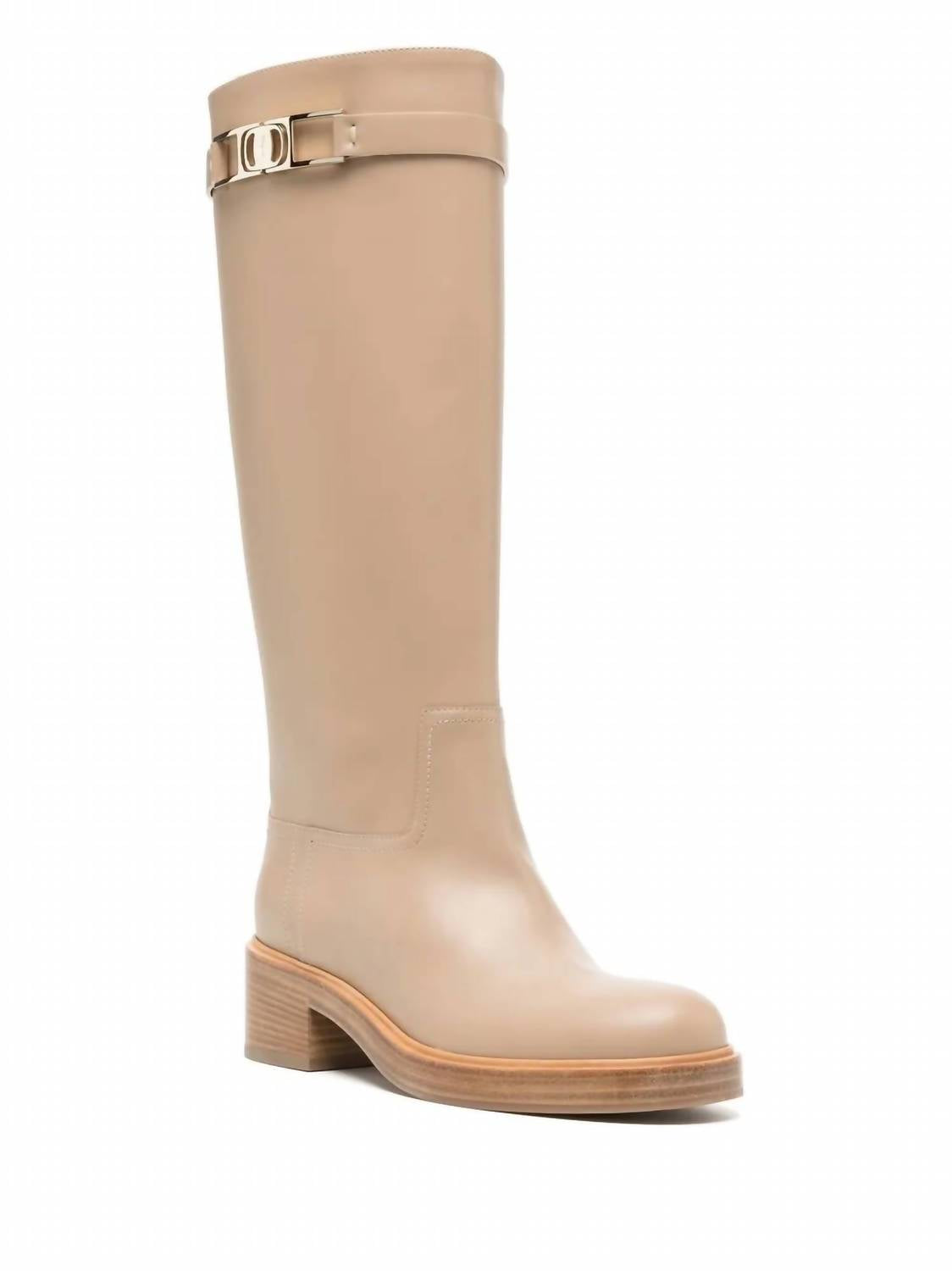 Salvatore Ferragamo Women's Ornament Square Gancini Boot in beige khaki - women's shoe - detail view