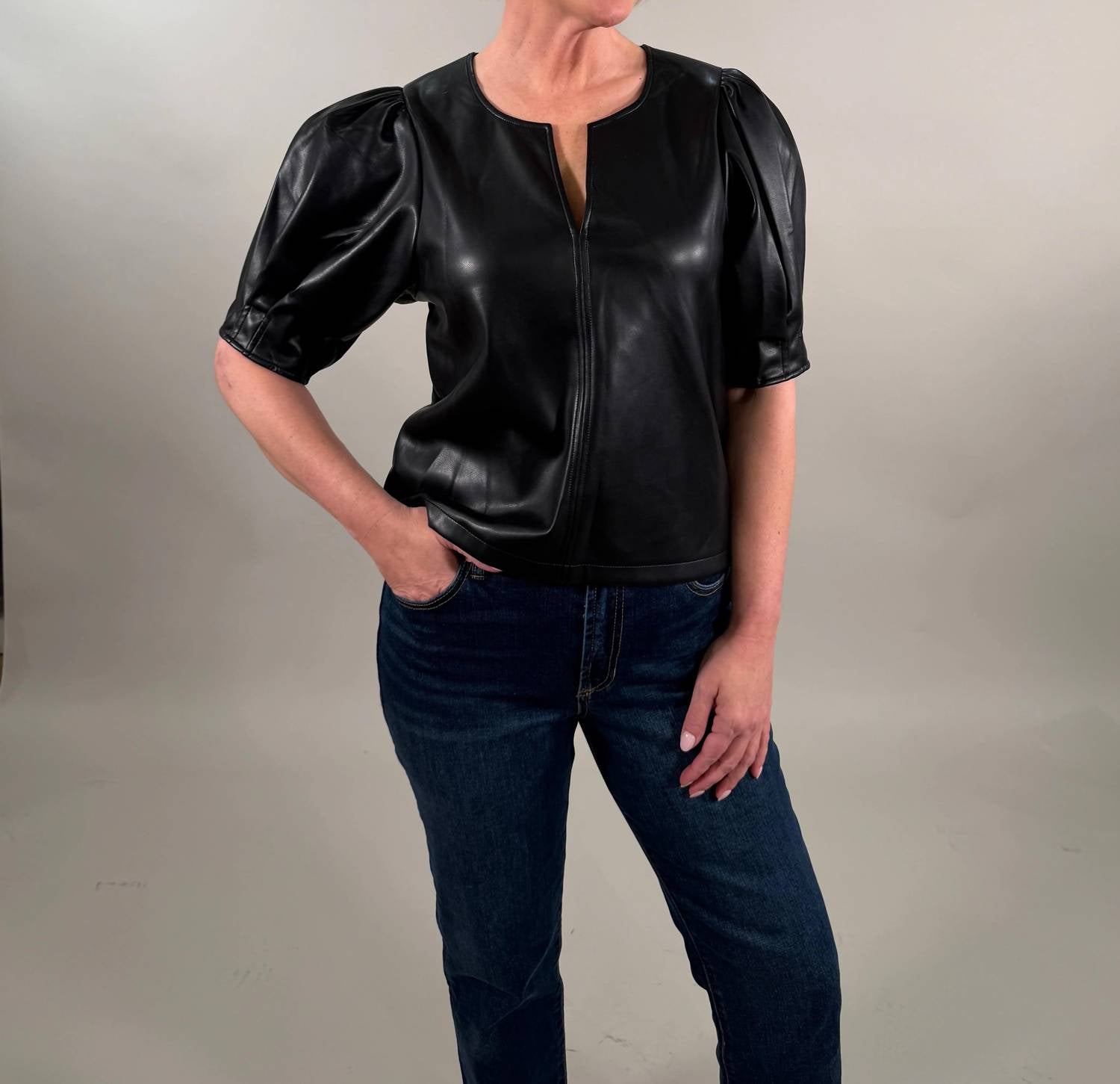 Fifteen Twenty - Poof Faux Leather Blouse