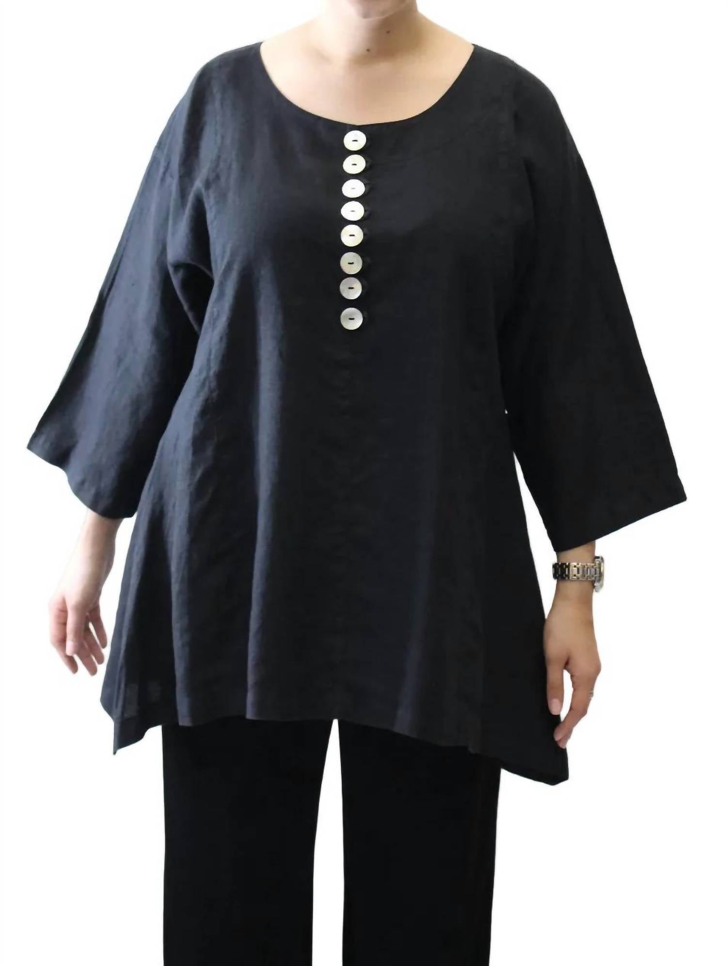 Mosaic - Scoop Neck Button Linen Top