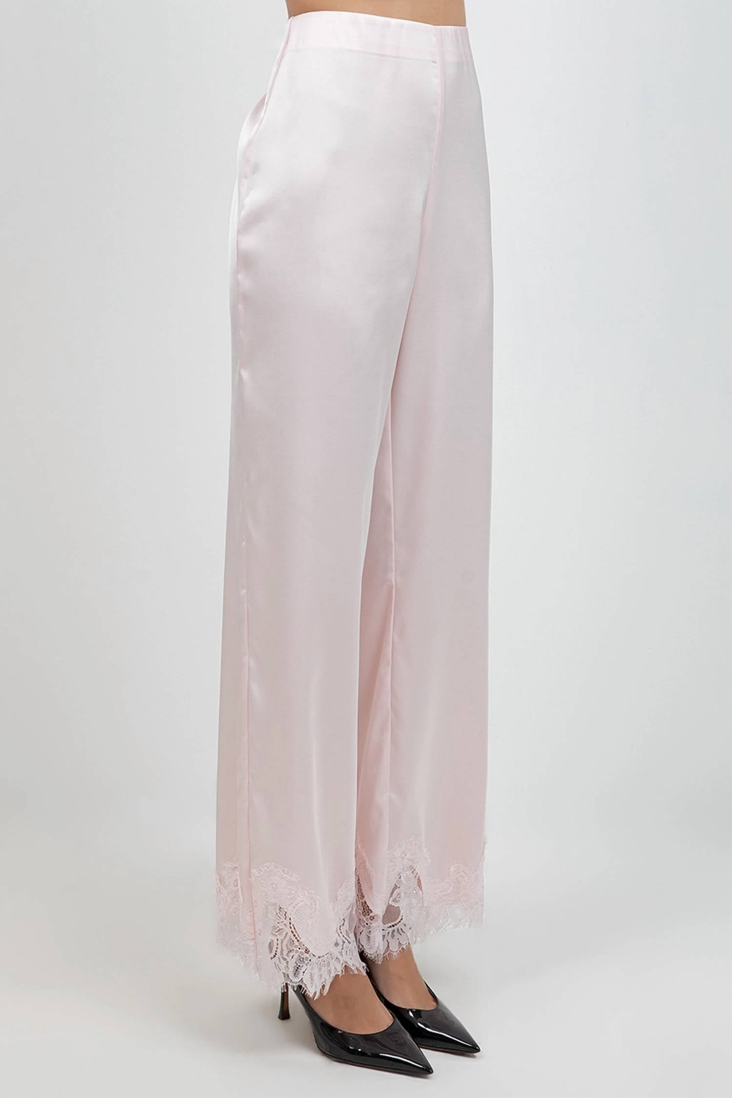 Whiteroom+Cactus - Satin Straight Leg Pants with Lace Hemming