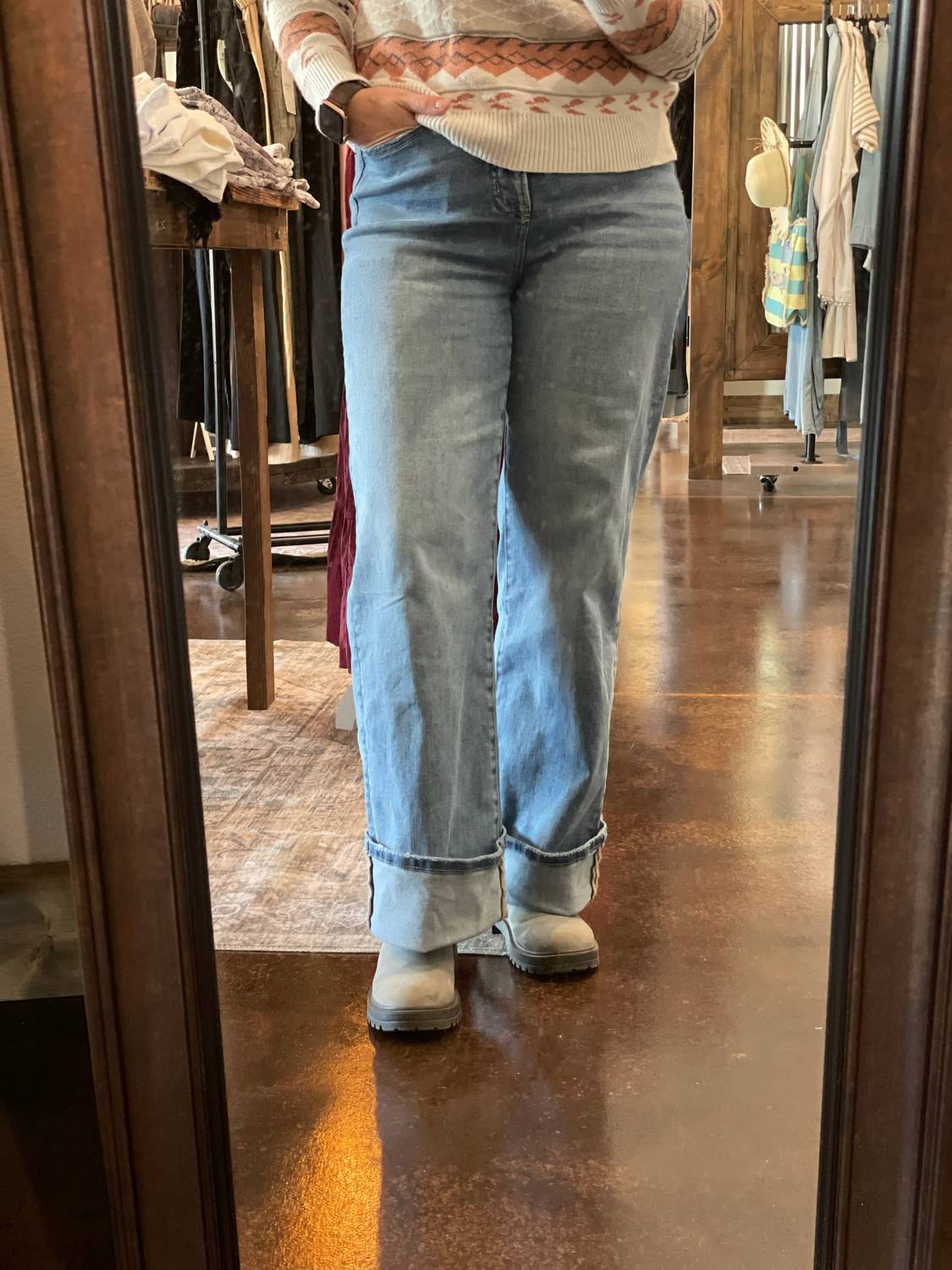 Mica Denim - Cuff Hem Super High Wide Leg Jeans