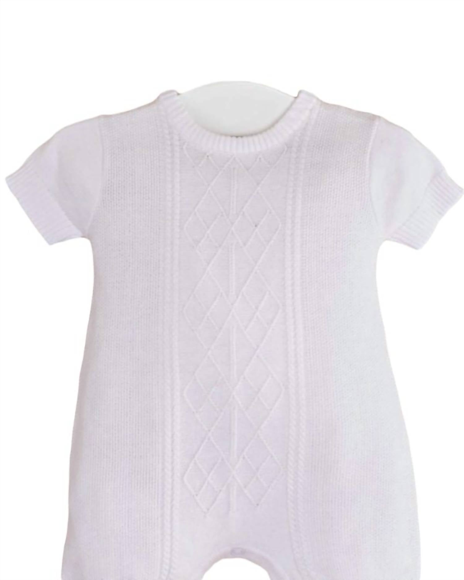 Little Things Mean A Lot - Boy's Sweater Knit Romper With Cable Stitch