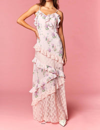 Rawyalty - Floral Lace Ruffle Maxi Dress