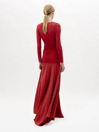 Silvia Tcherassi Lina Long Sleeve V Neck Maxi Dress in rouge - women's dress - detail view