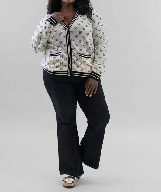 Minnie Rose - Cashmere Tennis Club Print Cardigan - Plus Size