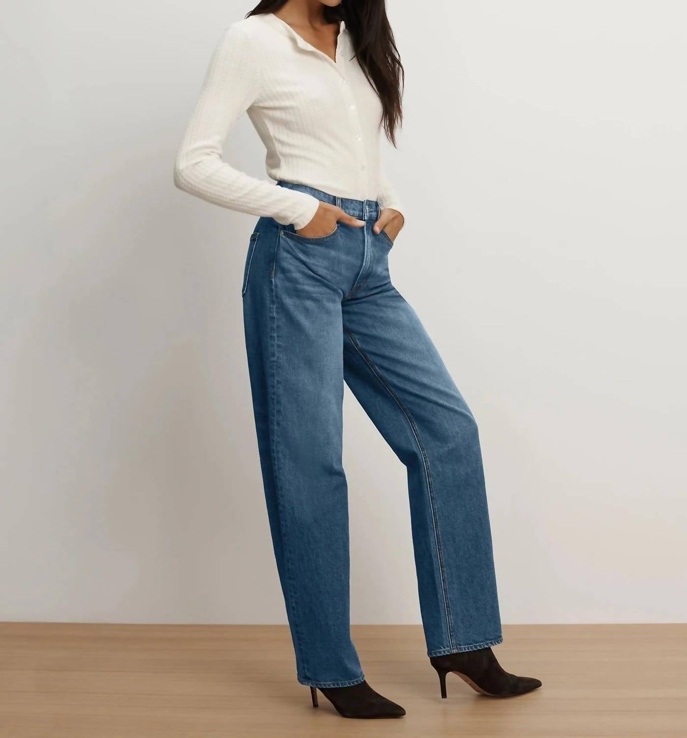 Veronica Beard Harley Arc-leg Jeans in rebel blue - women's jeans - detail view