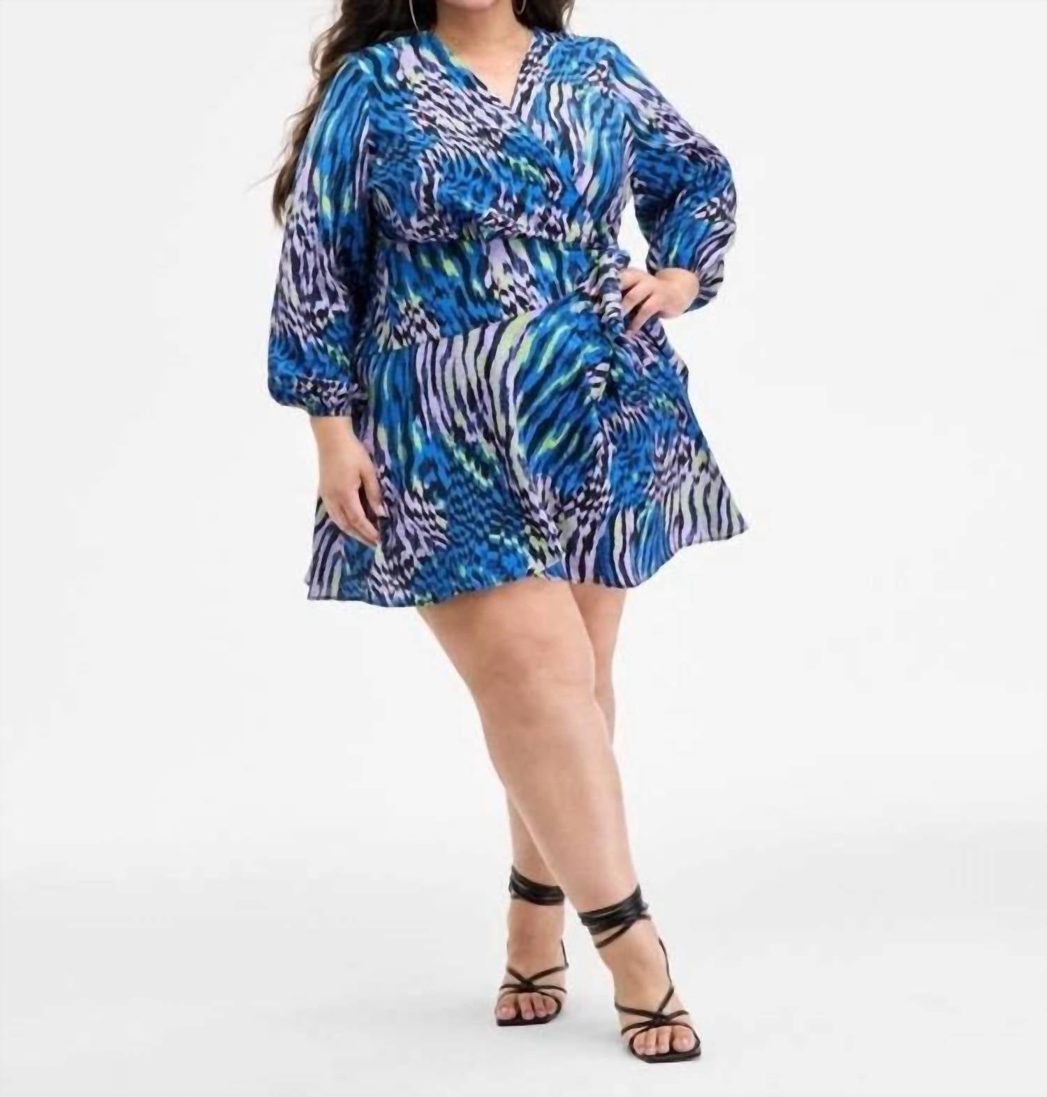 Nina Parker Trendy Crinkle Wrap Dress - Plus Size in abstract animal - women's dress