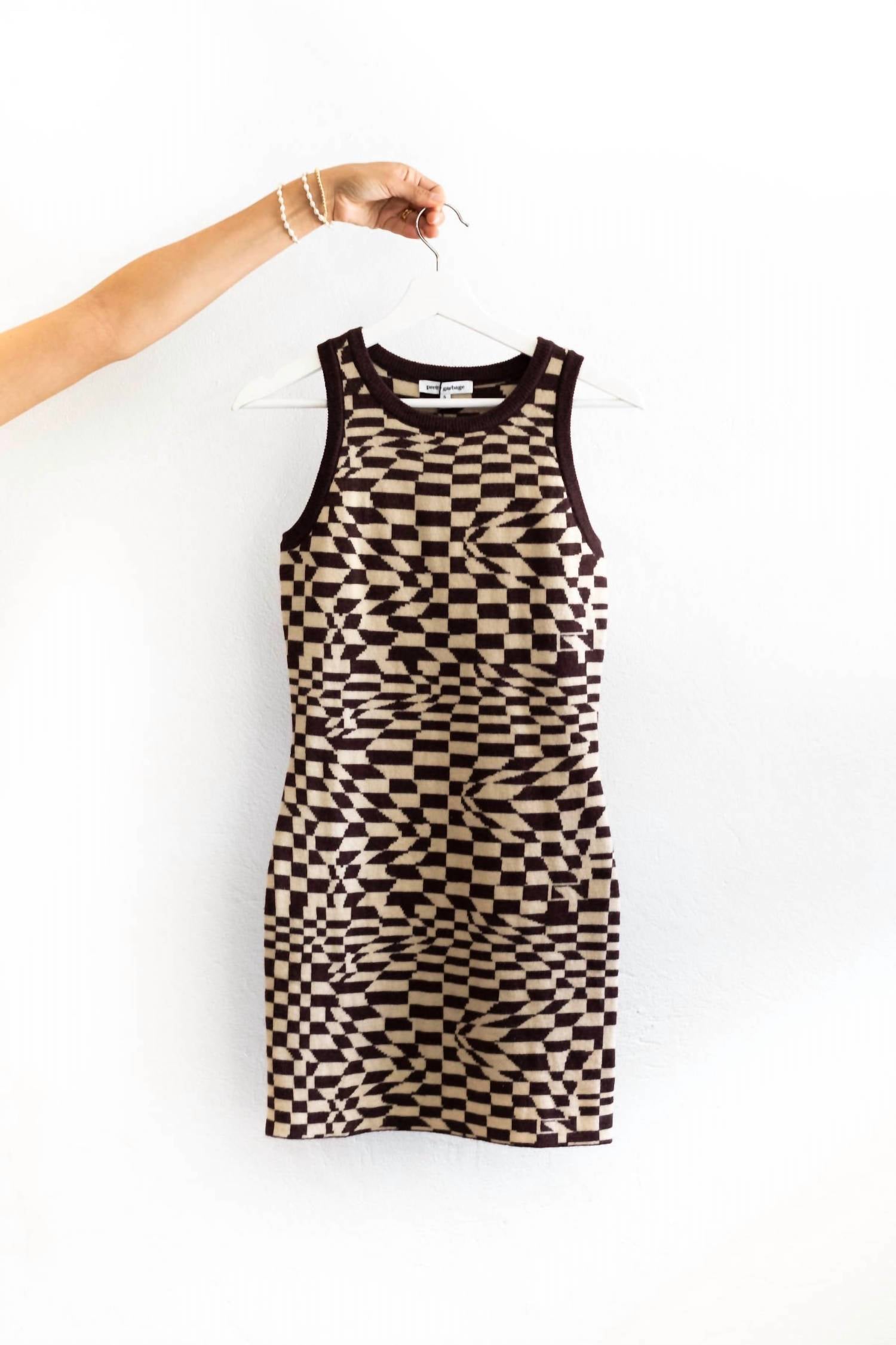 Pretty Garbage - Geo Checkered Knitted Mini Dress
