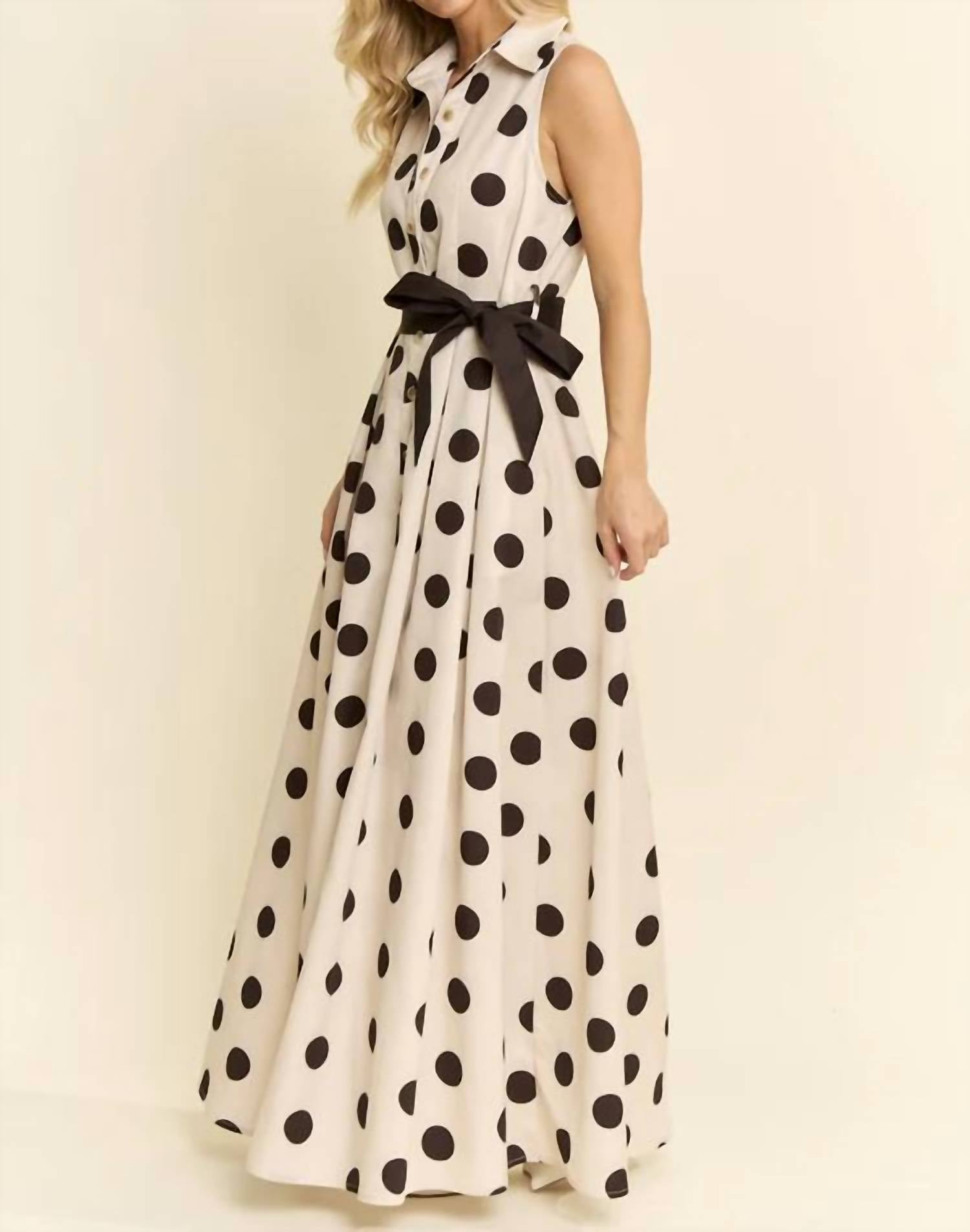 Jade By Jane - Polka Dot Button Down Belted Sleeveless Shirt Dress