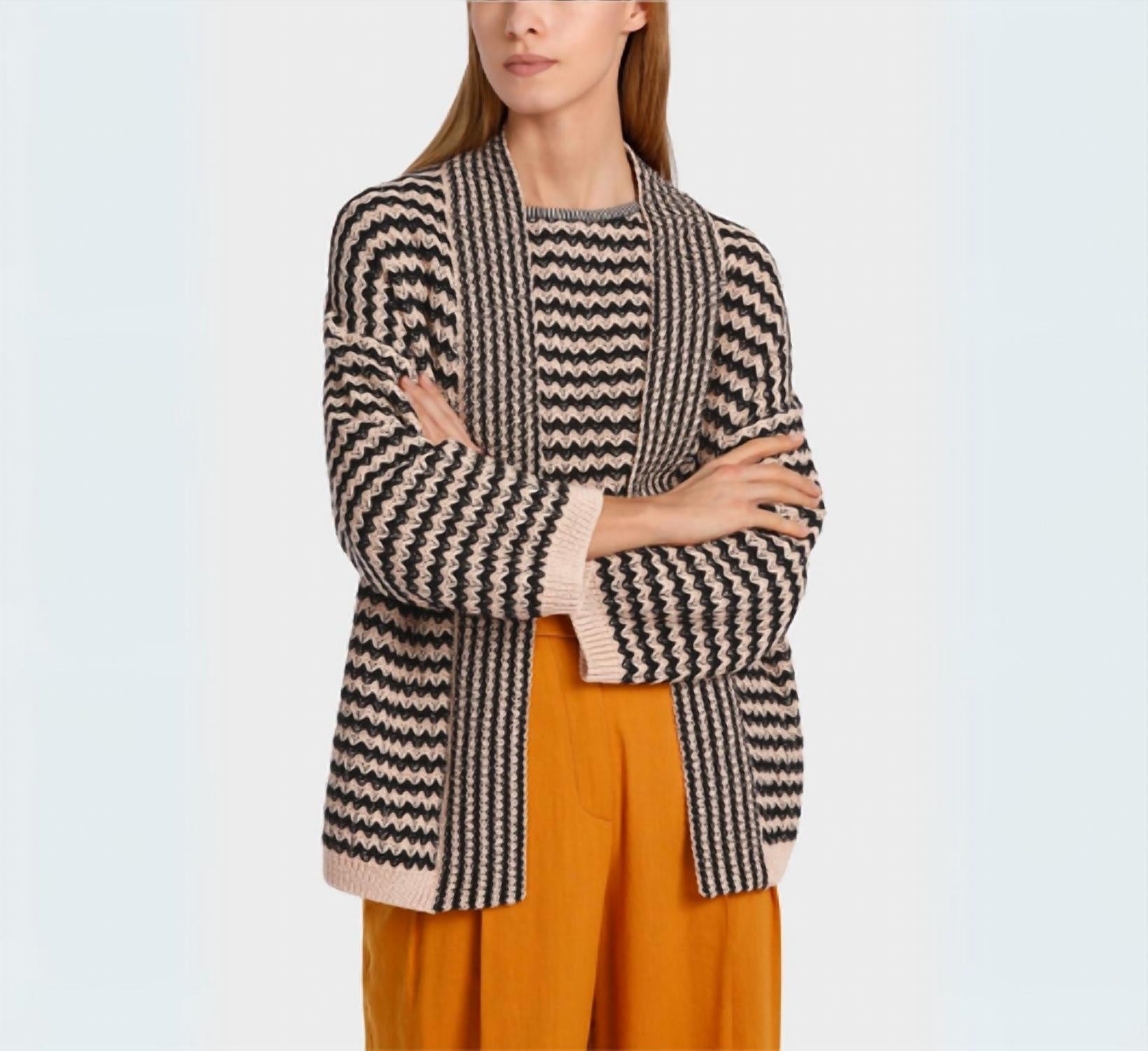 Marc Cain Pattern Mix Rethink Together Cardigan in black tan - women's cardigan - view 5