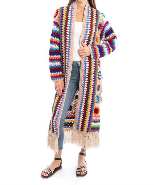 Saachi - Fringed Crochet Long Kimono