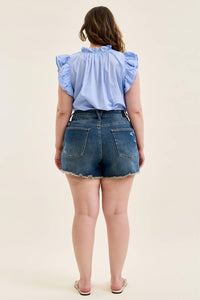 Judy Blue High Waist Button Fly Rigid Magic Cut Off Denim Short in blue - women's shorts - view 6