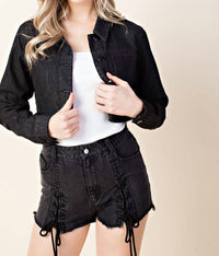 Honey Punch - Lace Up Cropped Denim Jacket