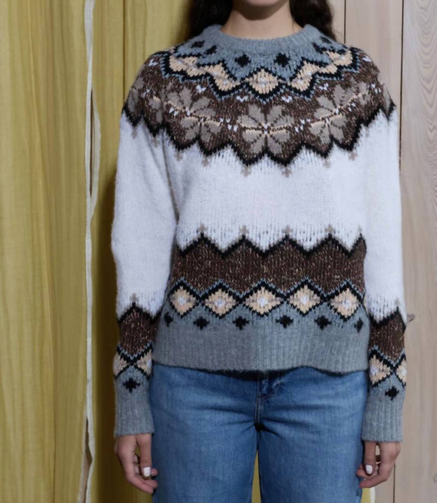 Lingua Franca Clara Crewneck Top in cream multi - women's sweater