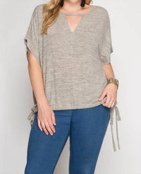 She + Sky - Drop Shoulder With Keyhole Accent Top - Plus
