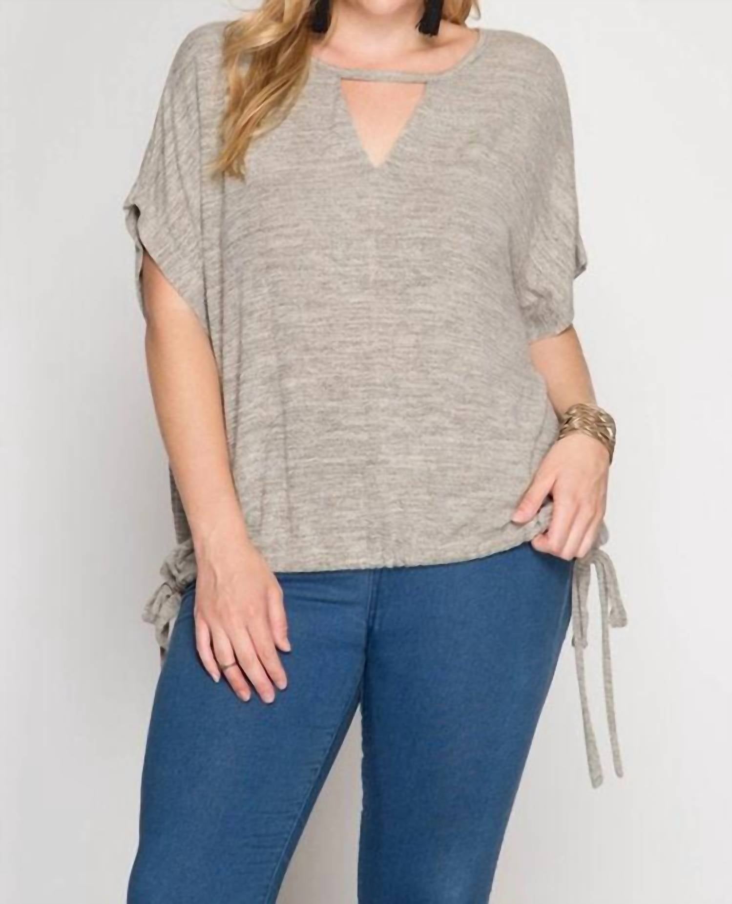 She + Sky - Drop Shoulder With Keyhole Accent Top - Plus