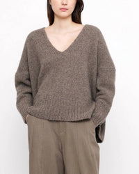 7115 by SZEKI Chunky V-neck Sweater in umber - women's sweater