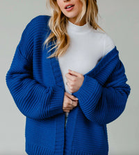 Panache Apparel Ski Knit Sweater Cardigan in bright blue - women's cardigan - detail view
