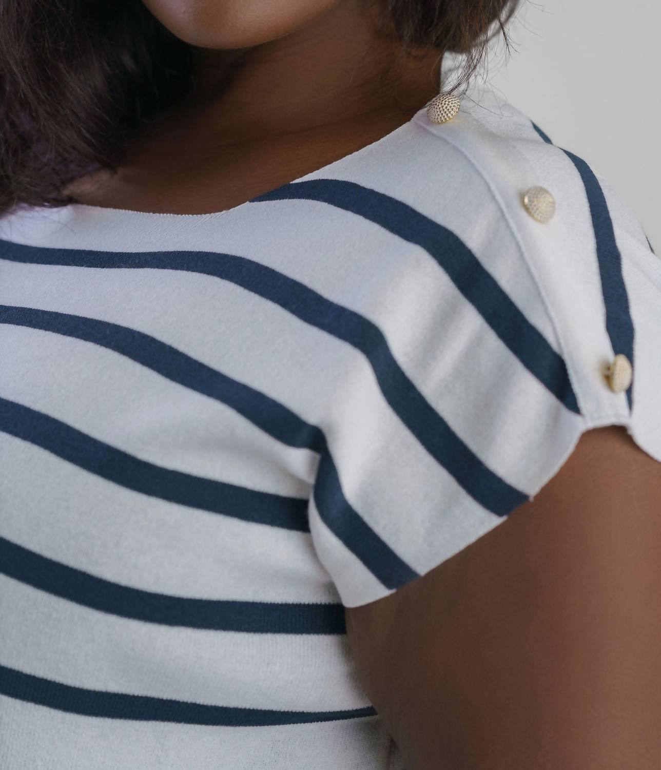Mat Fashion - Short Sleeve Striped Button Shoulder Top - Plus Size