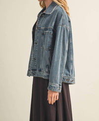 Mustard Seed Women's Addi Pleated Denim Jacket in blue - women's jacket - alternate view