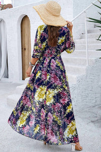 Trendsi - Devine Printed Tied Half Sleeve Slit Dress