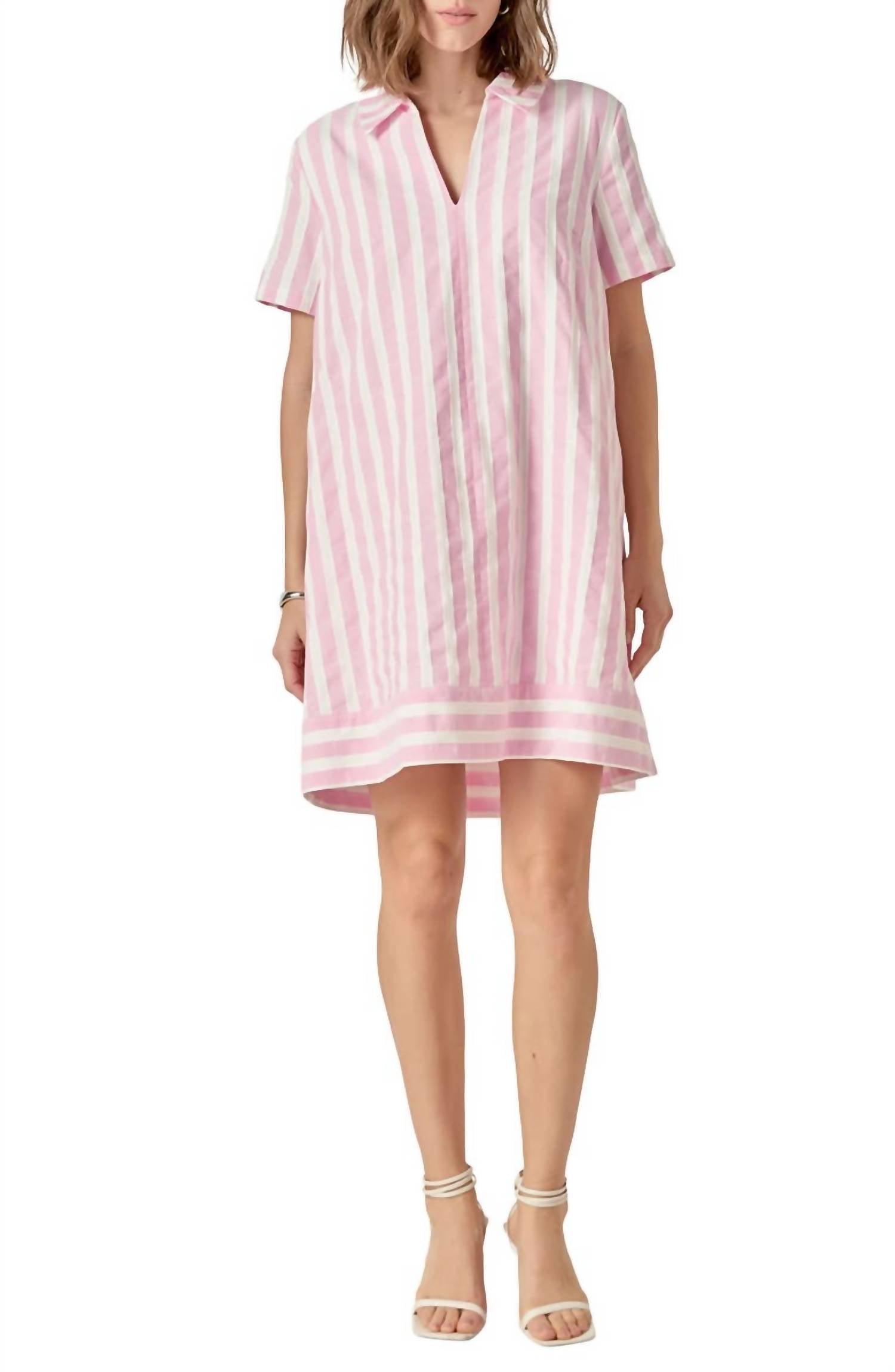 English Factory Stripe Jacquard Mini Shirtdress in pink white - women's dress - alternate view