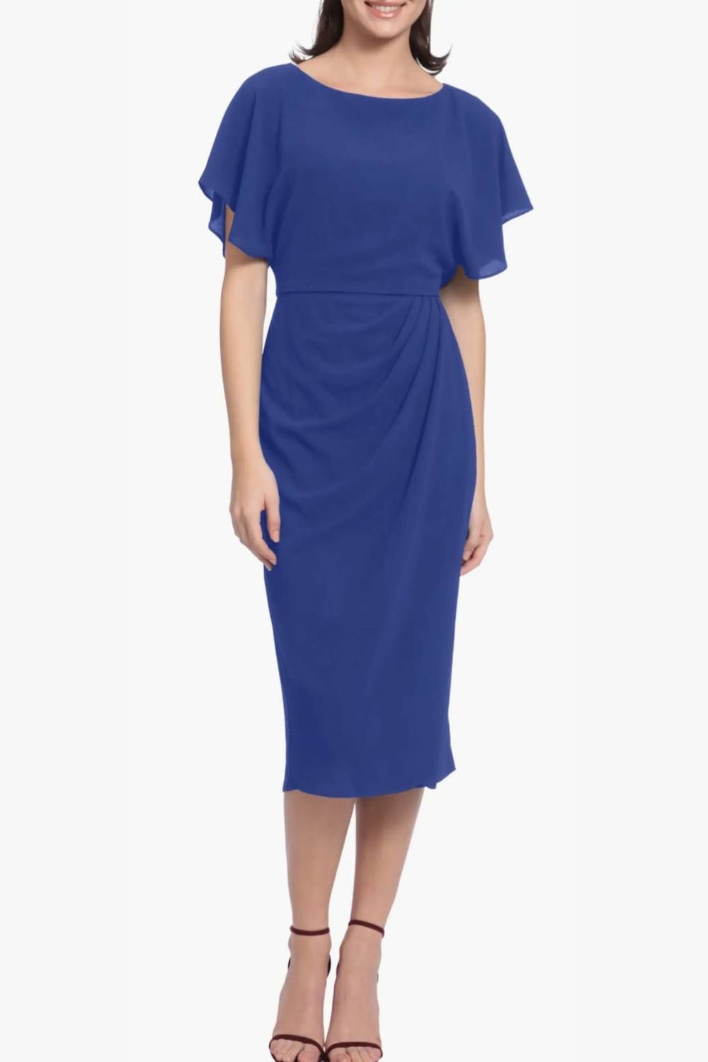 Maggy London - Faux-wrap Dolman Sleeve Sheath Dress